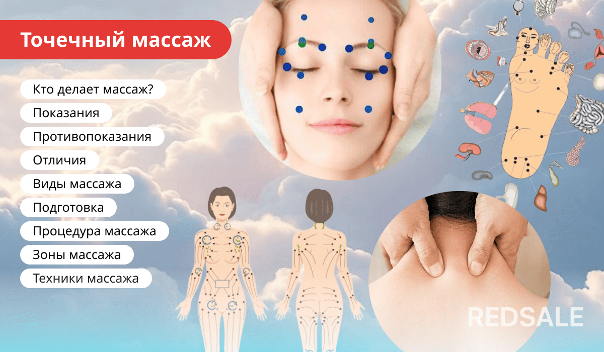 Точечный массаж - информация о показаниях, противопоказаниях, отличиях, видах, подготовке, процедуре, зонах и техниках.