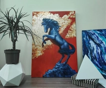 Картина маслом на холсте Конь, золотая поталь. 300р