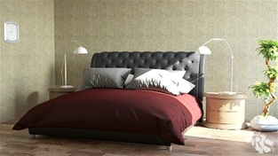 Кровать с пиковкой и классической тумбочкой, 3D