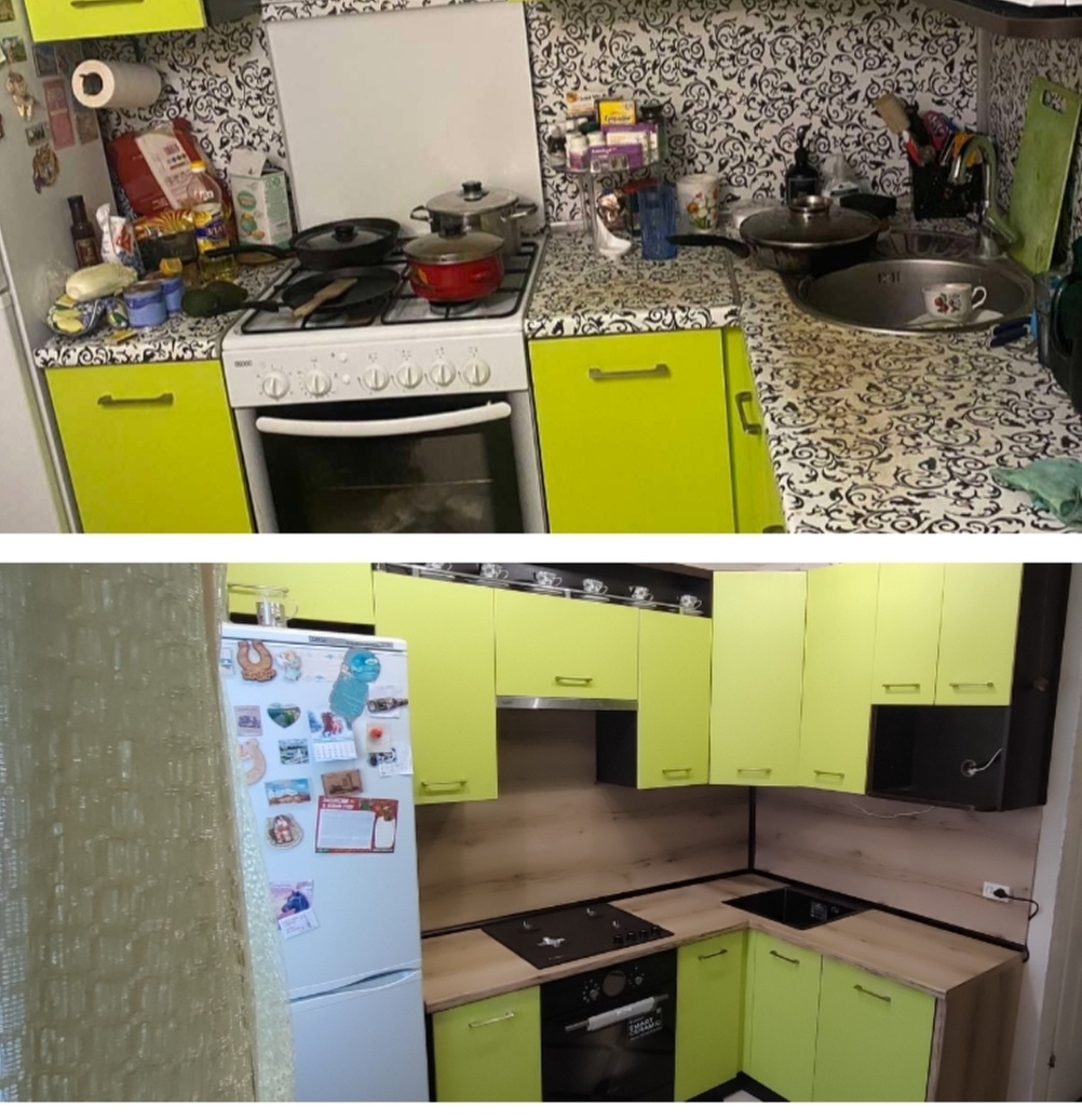 Замена столешницы и фартука. Врезка мойки и варочной панели.