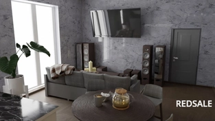 3D-визуализация интерьера создана в программе Blender 3.0.  Задействованы сложные 3D-текстуры и этлементы.