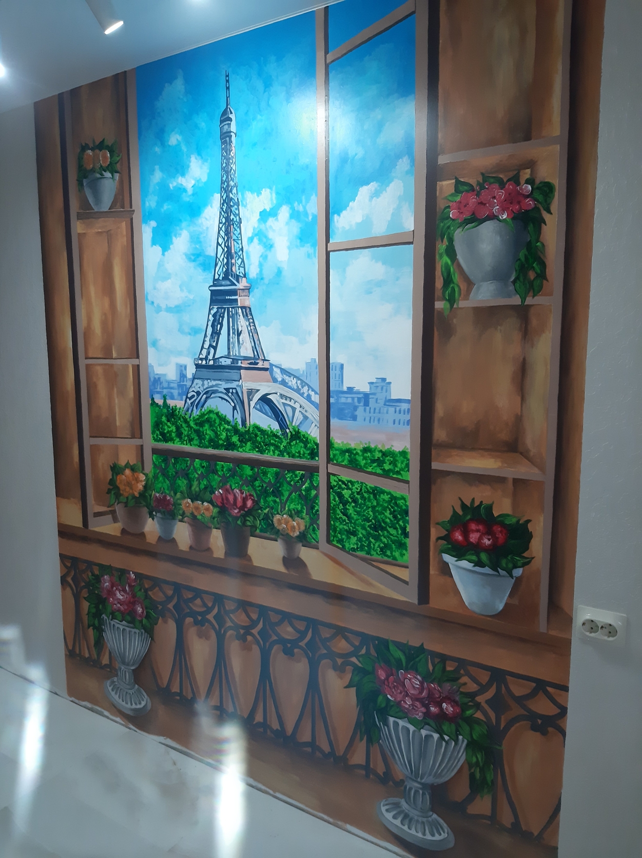 Роспись стены акрилом на кухне, размер 3*3м.