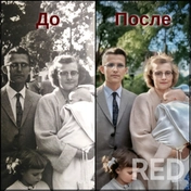 Восстановление и колоризация группового снимка при сильном засвете. С помощью нейросетей реконструированы лица людей на фото. Проведена чистка фона и мягкая колоризация. Сделан Upscale (увеличение четкости). Затраченное время 2-3 часа.