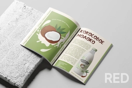 Разработка дизайна упаковки молока и рекламного разворота журнала.