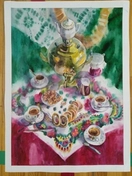 Тематический натюрморт в технике акварель