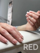 Маникюр с укреплением гелем, дополнительно сделали дизайн френч.