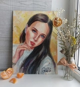 Портрет акварелью на холсте.