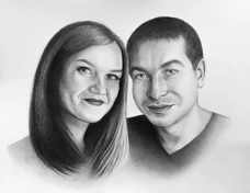 Мои индивидуальные портреты на заказ по фотографии пары отражают уникальность и взаимоотношения. Я использую разнообразные техники, чтобы зафиксировать их индивидуальные черты и взаимную связь.