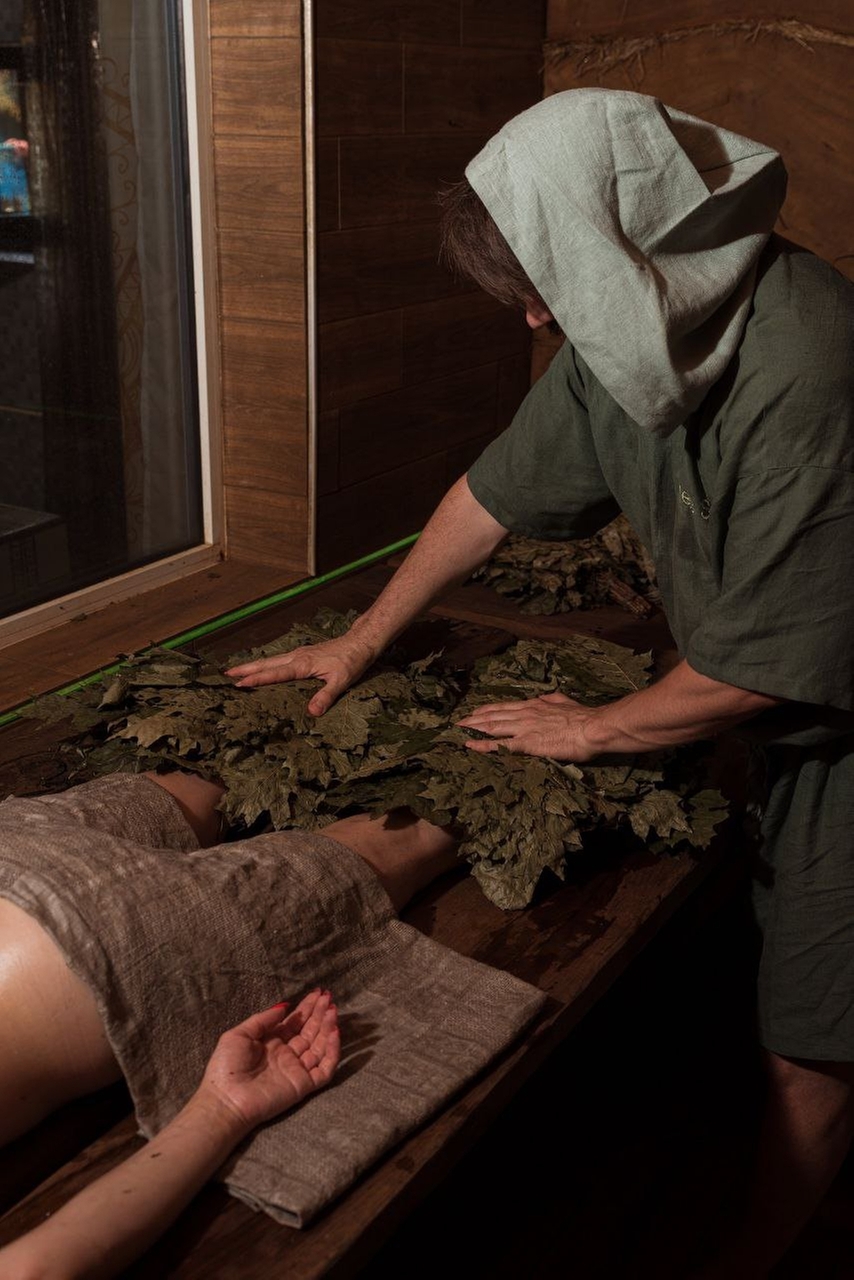 Припарка горячими вениками, предварительный прогрев.