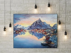 Картина маслом Норвежские горы Лофотен. Масло, оргалит 60*40, продается