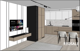 3D-эскиз кухни-гостиной выполнен в программе SketchUp.