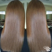 В процедуре использовано качественное средство Brazilian Blowout.
Волосы были подготовлены, затем нанесено специальное средство.
С помощью высокотемпературного утюжка волосы прошли процесс укладки. 
Результат: сияющие, гладкие, идеально прямые волосы.