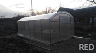 На фото показан процесс сборки теплицы из поликарбоната на металлическом каркасе, обеспечивающем прочность и долговечность конструкции.
Использовались листы сотового поликарбоната, металлические дуги и крепёжные элементы.