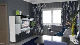 3D-дизайн, квартира-студия, моделирование дивана, корпусной мебели