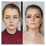 Макияж с эффектом дыма, до и после