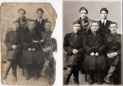 Реставрация фотографий выполнена с вниманием к деталям.
Удаление царапин, пятен и повреждений.
Восстановление потерянных частей и текстур.
Улучшение яркости, контраста и цветового баланса.