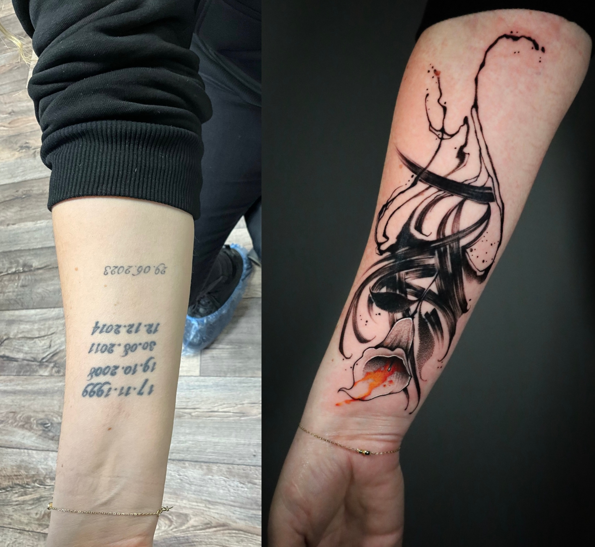 Перекрытие старой татуировки, работа выполнена за 5ч, краска Pantera и world famous, иглы wjx.