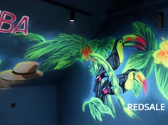 Декоративная роспись мансарды жилого дома в стиле Кубы флуоресцентными красками, размер 3*3 м.