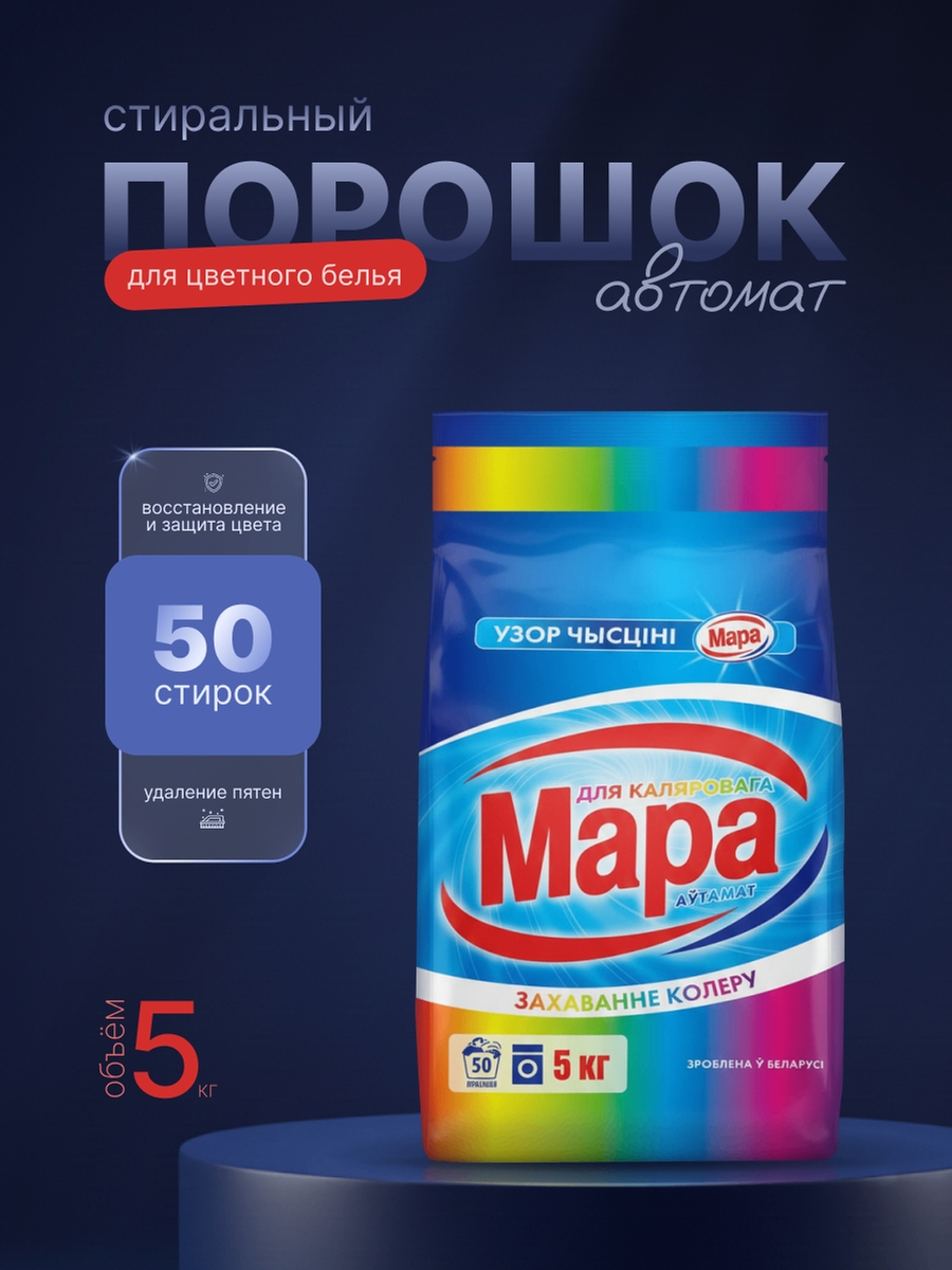 Дизайн карточки товара для Wildberries/Ozon.
Синий цвет фона ассоциируется с чистотой, свежестью, надежностью, что очень подходит для стирального порошка.
Красный используется для выделения ключевой информации, которая наиболее важна для покупателя.