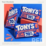 Tony’s Chocolonely: концепт яркой обёртки с крупной типографикой и акцентом на 70% какао. Личный редизайн, не заказ бренда. Визуализация, не фото тиража.