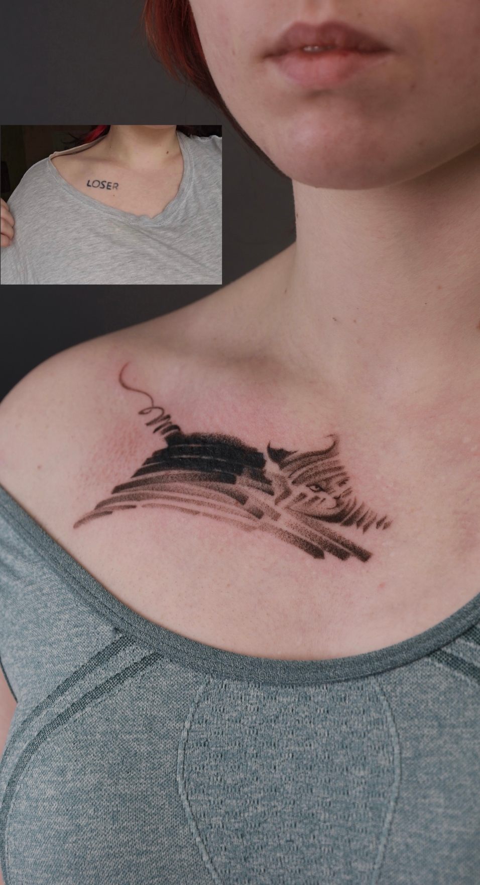 Перекрытие старой татуировки, работа выполнена за 4ч, краска Pantera, иглы wjx.