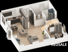 Визуализация 1-го этажа для сайта по продаже домов. 
Инструменты: SketchUp, Lumion, Adobe Photoshop