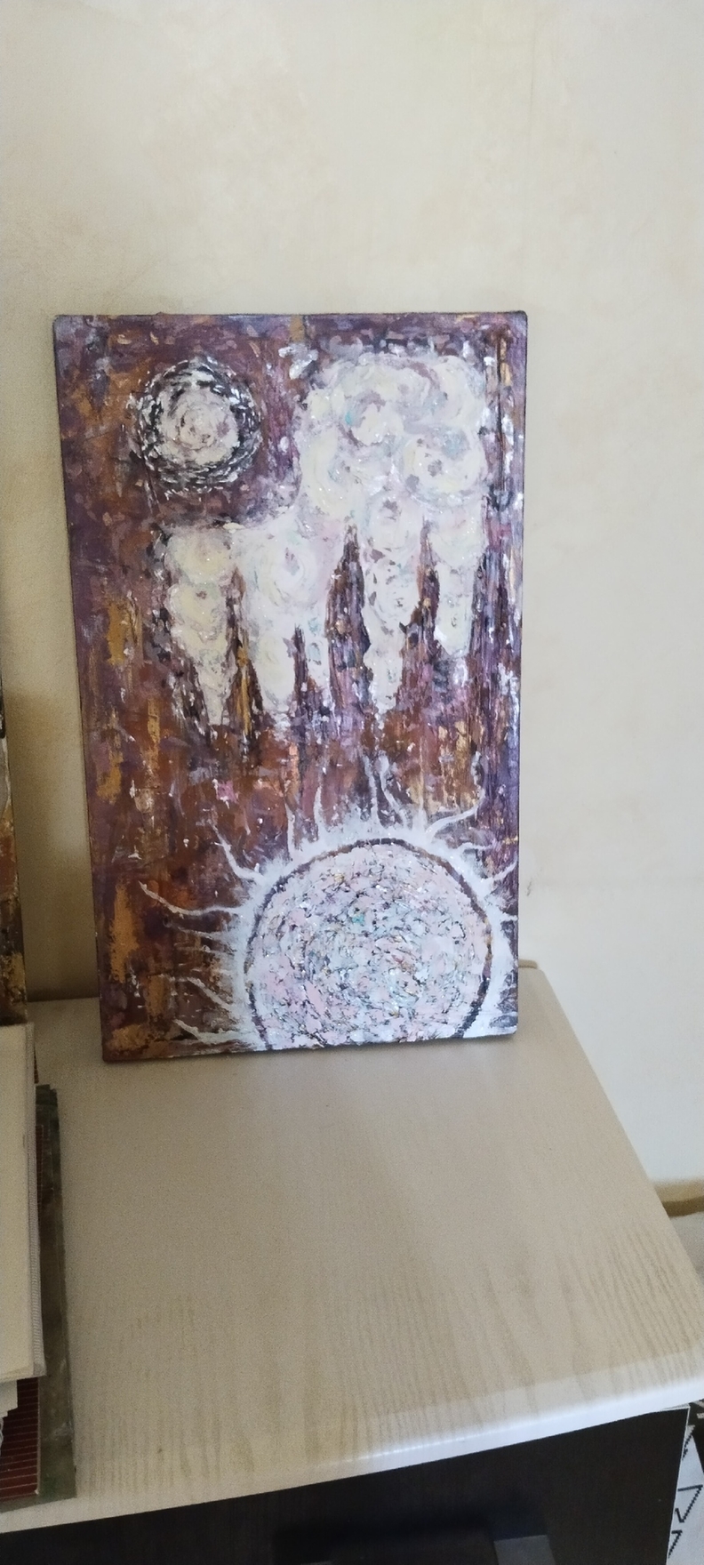 Картина " Поток".                            
С использованием текстуры в виде паст, акриловые красок, перламутровые, и блесток
Размер 30/50.